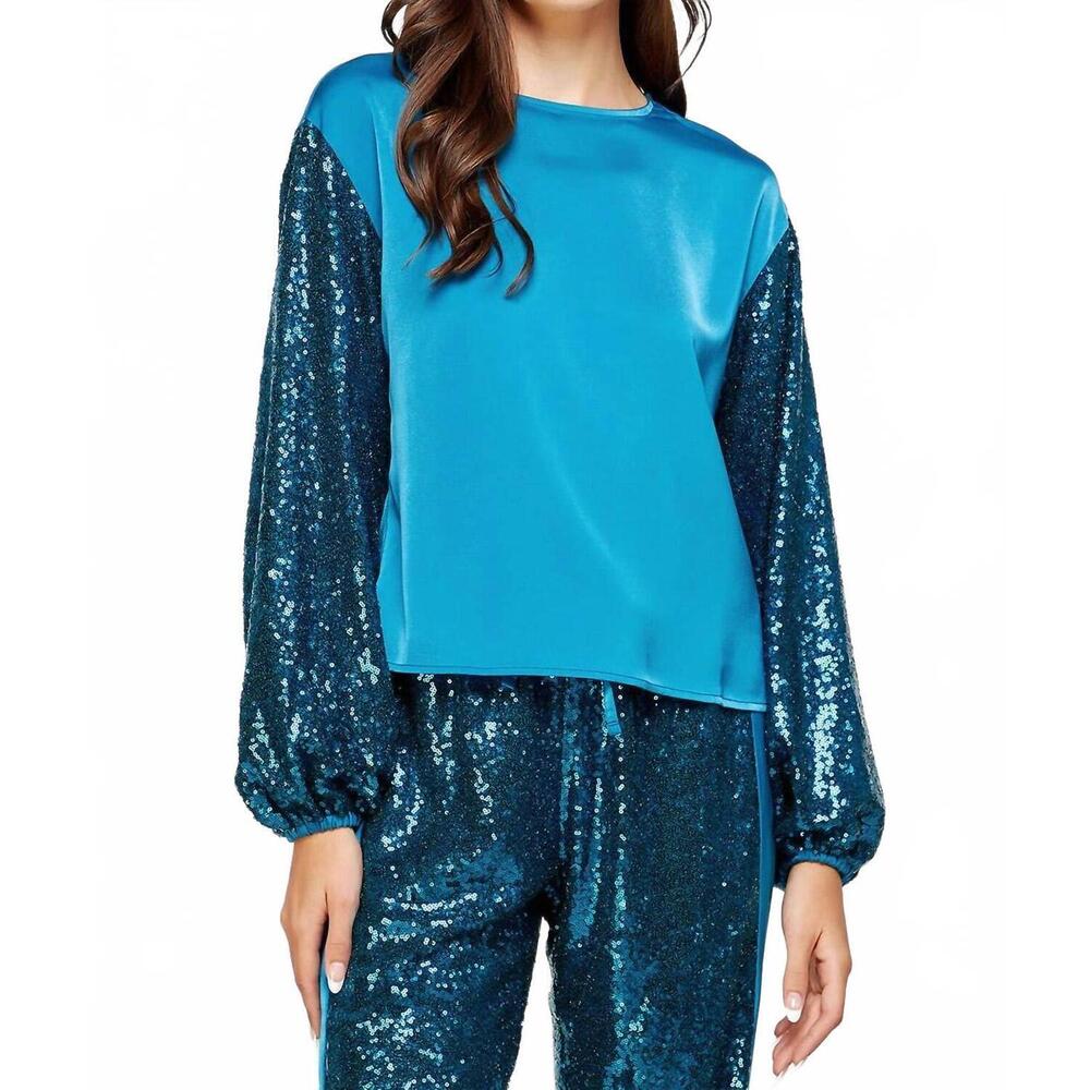 NEW STRUT & BOLT feel sequin & satin pullover in teal
